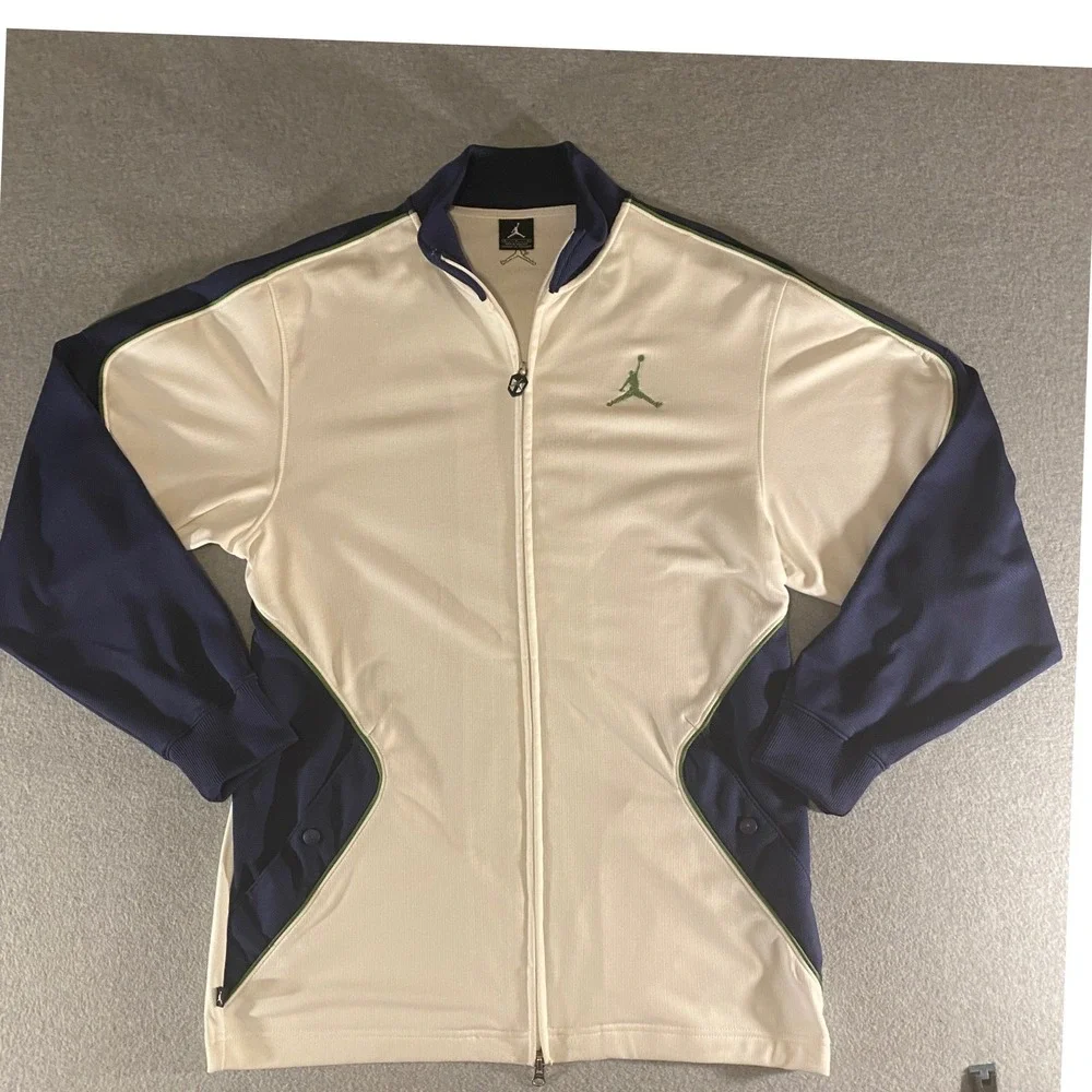 Air Jordan Mens Track Jacket White Navy Blue Full Zip Jumpman Logo Size Medium